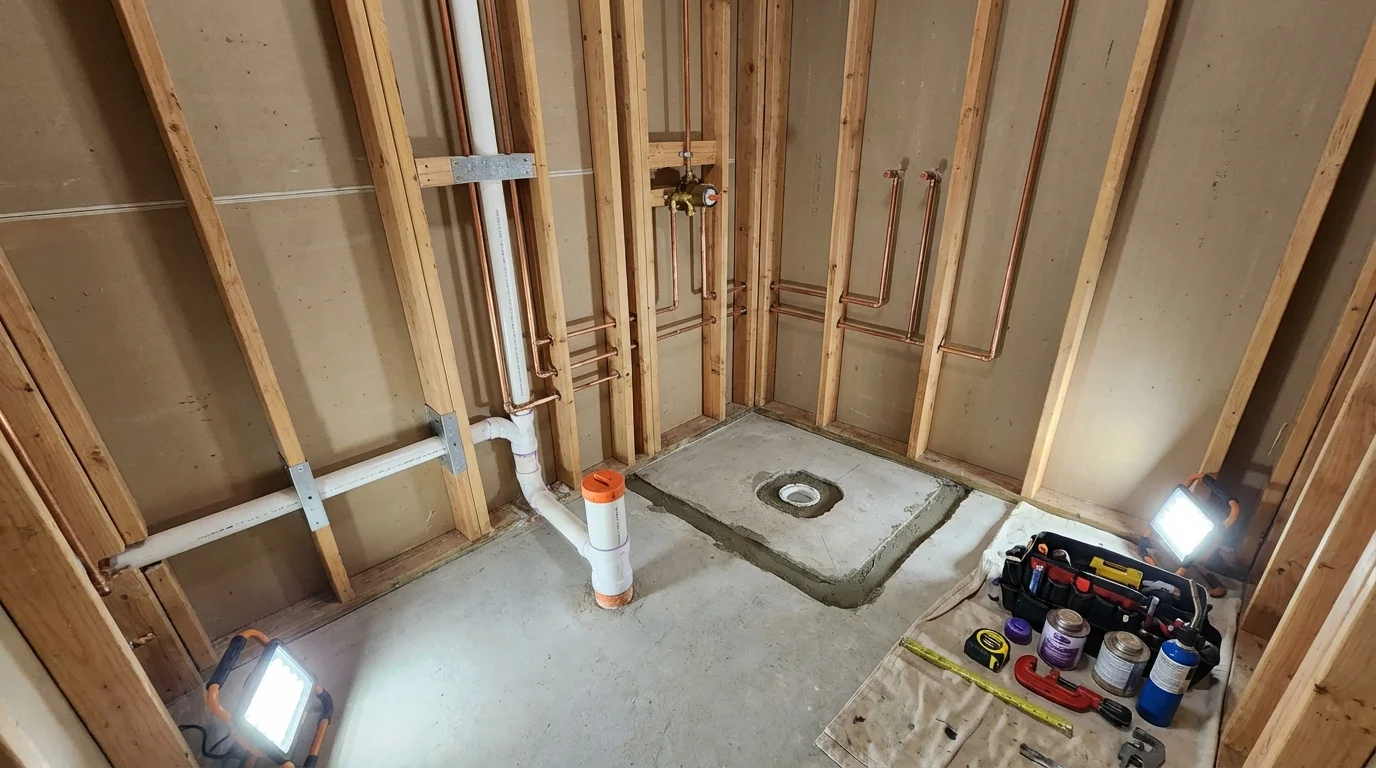 Bathroom rough-in plumbing during remodel by Johns Plumbing LLC in Aransas Pass