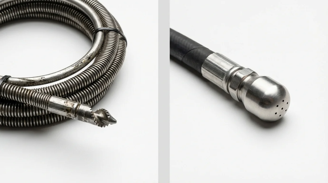 Drain snake cable and hydro jetting nozzle used for drain cleaning in Aransas Pass, TX
