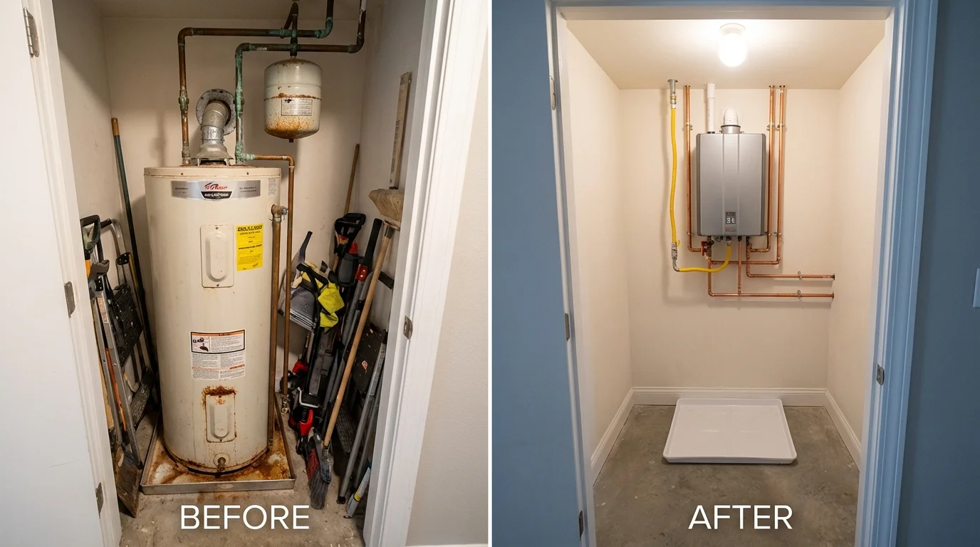 Tank water heater versus wall-mounted tankless unit comparison for Aransas Pass, TX homeowners
